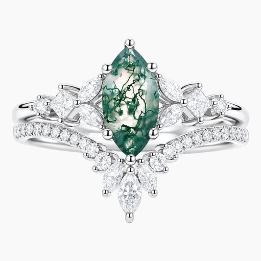 Évandrisse Marquise Moss Agate Floral Tiara Ring Set