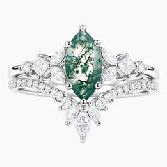 Évandrisse Marquise Moss Agate Floral Tiara Ring Set