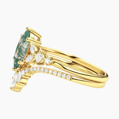 Évandrisse Marquise Moss Agate Floral Tiara Ring Set