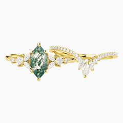 Évandrisse Marquise Moss Agate Floral Tiara Ring Set
