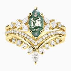 Virellora Marquise Moss Agate 3-Piece Engagement Ring Set