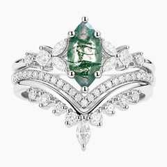 Virellora Marquise Moss Agate 3-Piece Engagement Ring Set