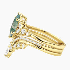 Virellora Marquise Moss Agate 3-Piece Engagement Ring Set