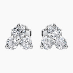 Aurellisse Round Three-Stone Moissanite Stud Earrings