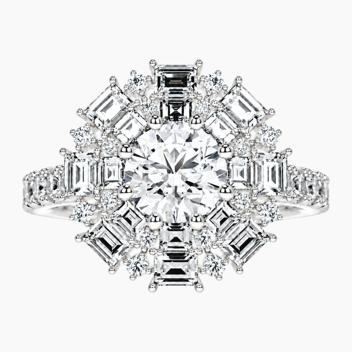 Écloselle Round Moissanite Mixed-Cut Floral Engagement Ring