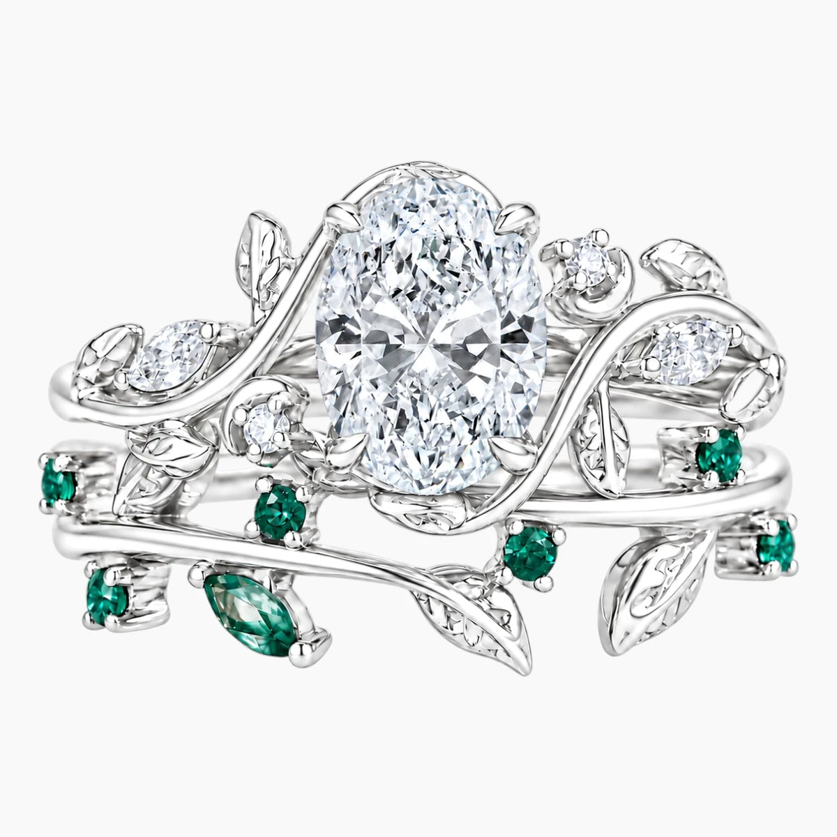 Céverine Oval Moissanite Enchanted Vine Ring Set