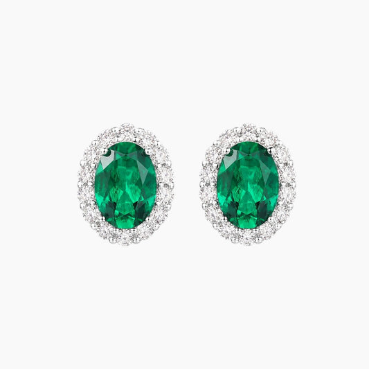 The Virelia 1 CT Oval Lab-Grown Emerald Halo Stud Earrings