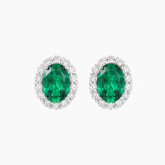 The Virelia 1 CT Oval Lab-Grown Emerald Halo Stud Earrings