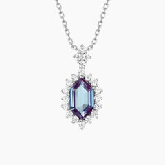 The Elara Hexagon-Cut Lab-Grown Alexandrite Halo Necklace