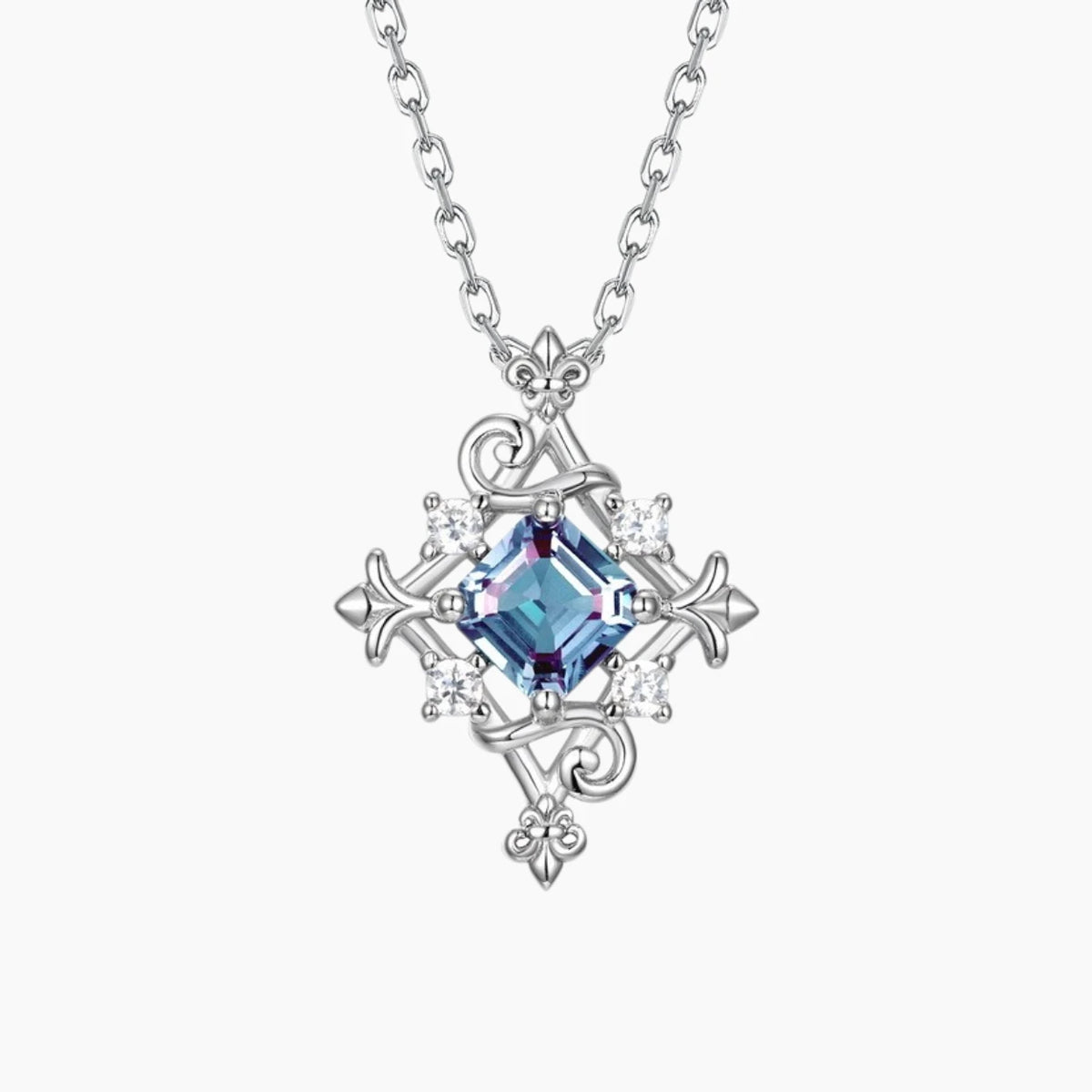 The Isolde Princess-Cut Lab-Grown Alexandrite Filigree Necklace