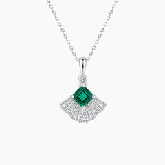 The Mirelle Princess-Cut Lab-Grown Emerald Fan Necklace