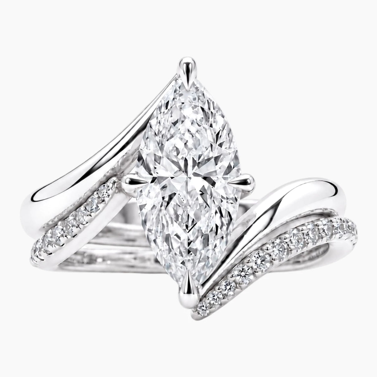 Élarvienne 3 Carat Marquise Moissanite Chevron Ring Set