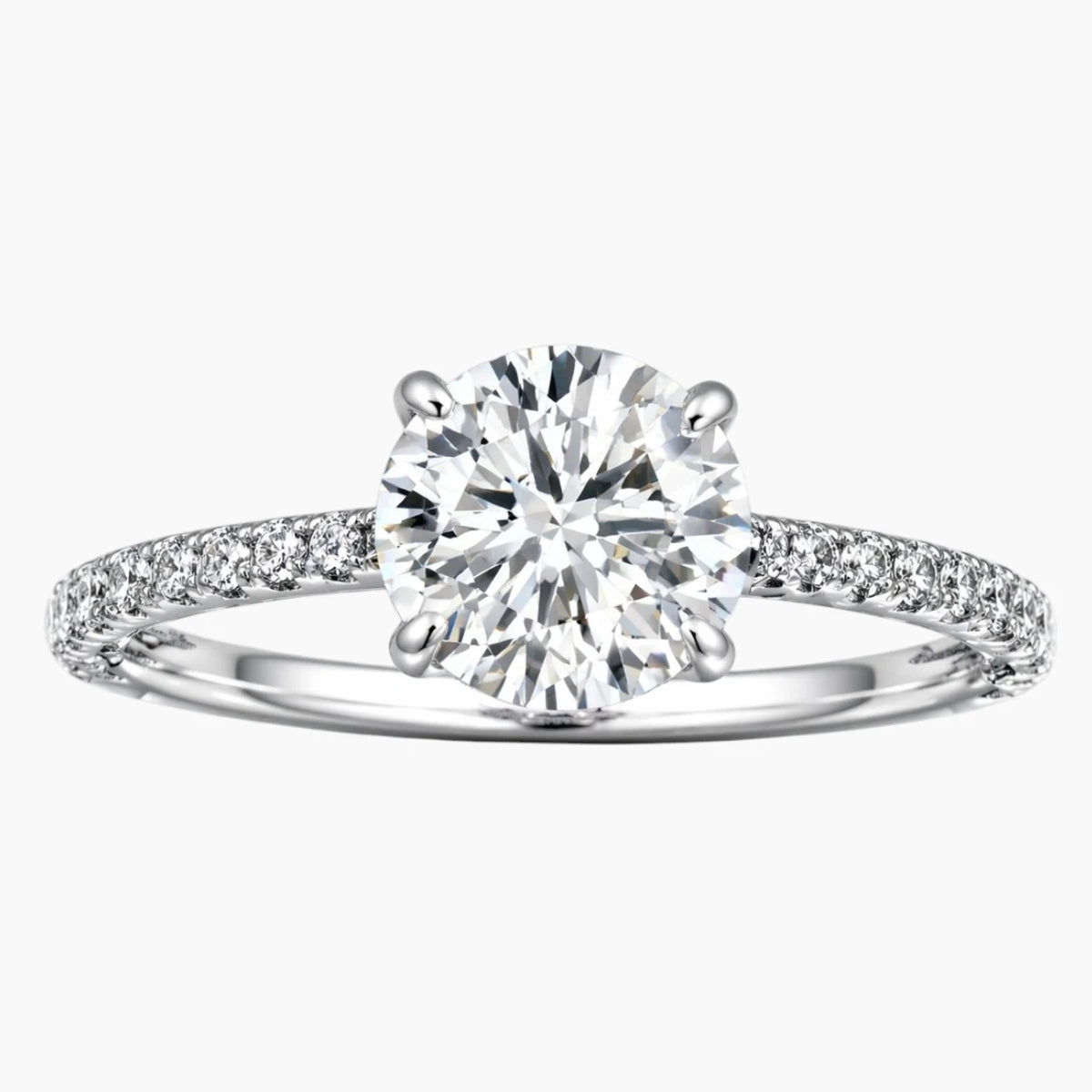 Brilliant Moissanite Solitaire Engagement Ring with Pavé Band