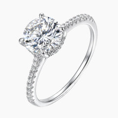 Brilliant Moissanite Solitaire Engagement Ring with Pavé Band