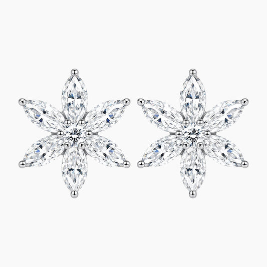 Snowflake Marquise Moissanite Stud Earrings