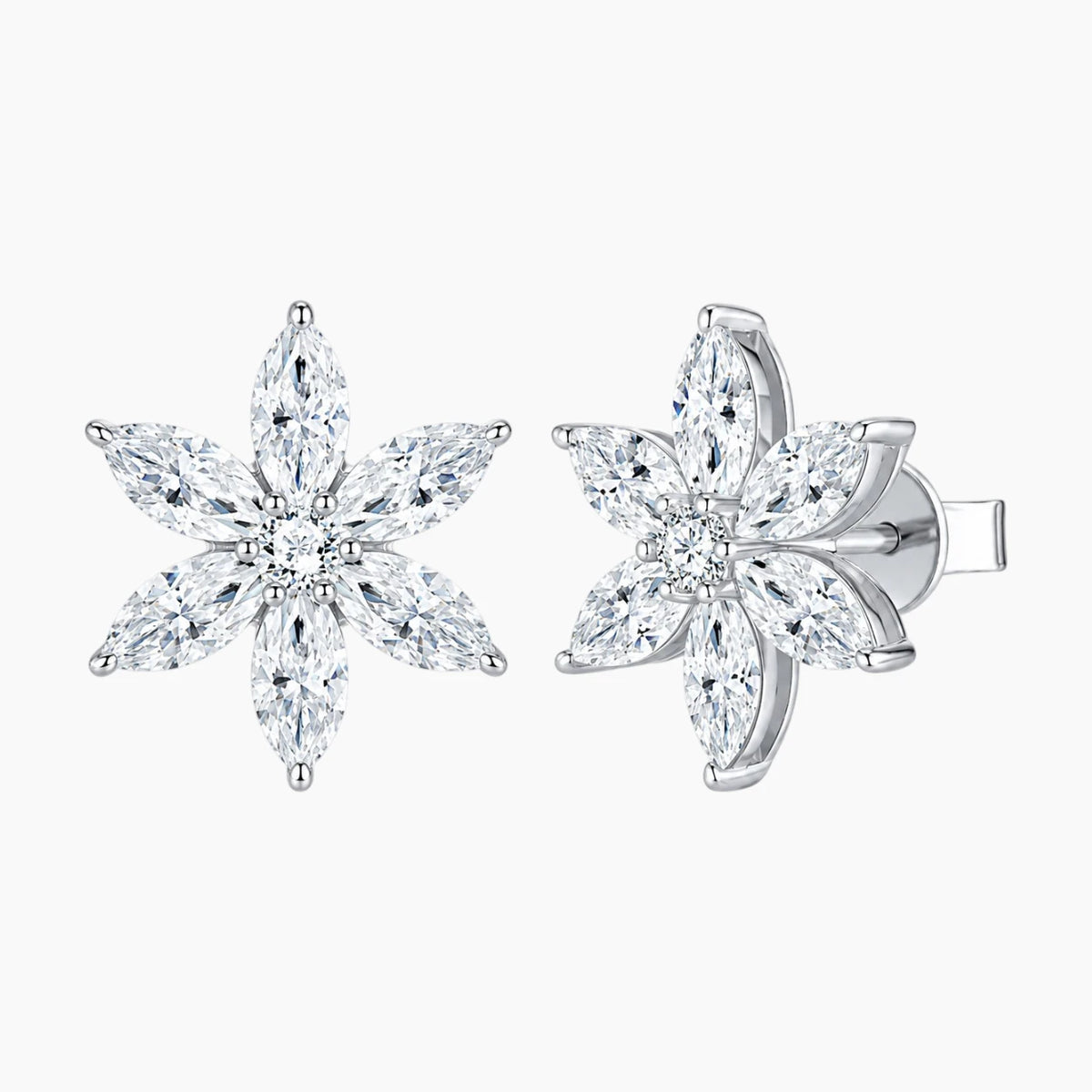 Snowflake Marquise Moissanite Stud Earrings