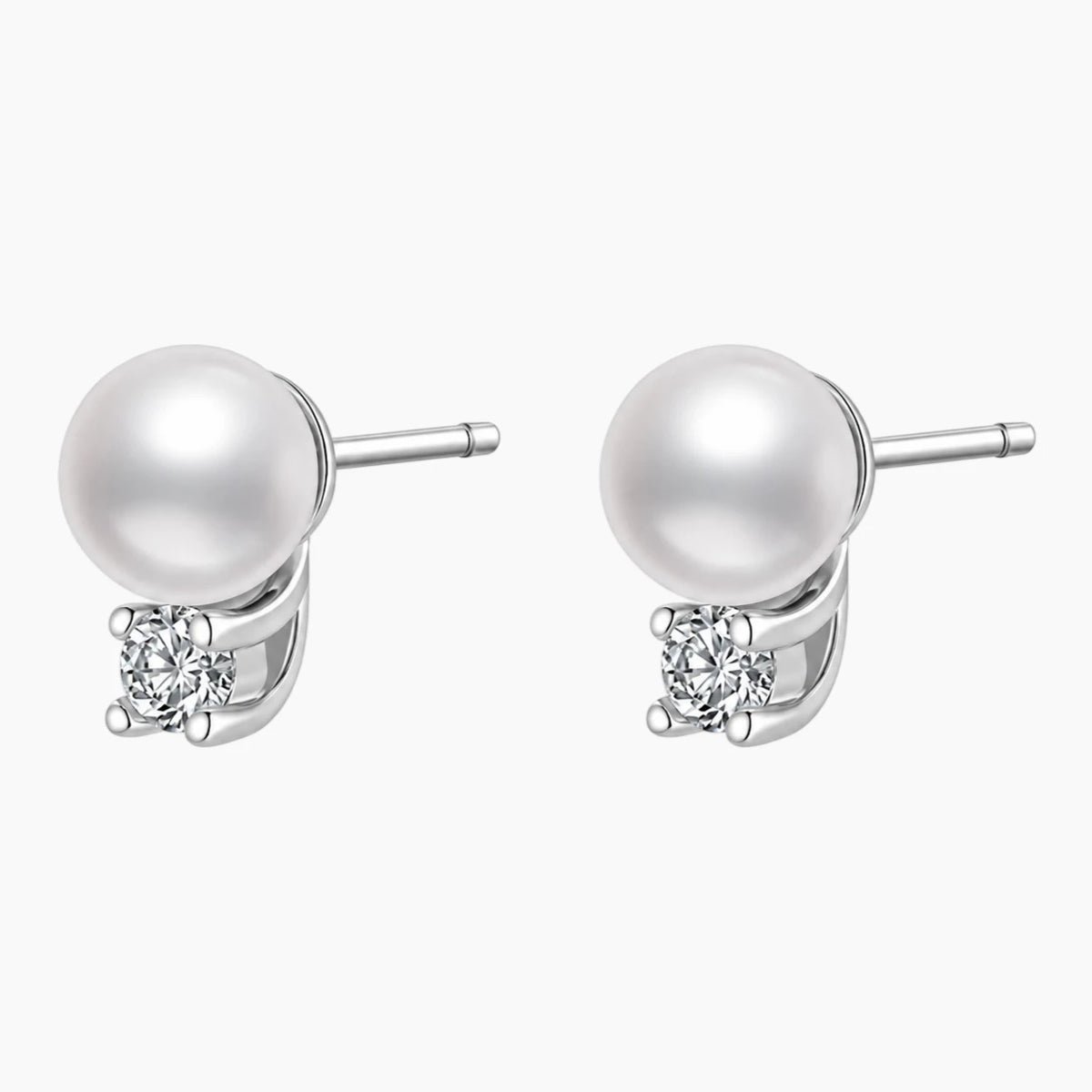 Elegant Four-prong Pearl Moissanite Earrings