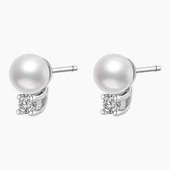 Elegant Four-prong Pearl Moissanite Earrings