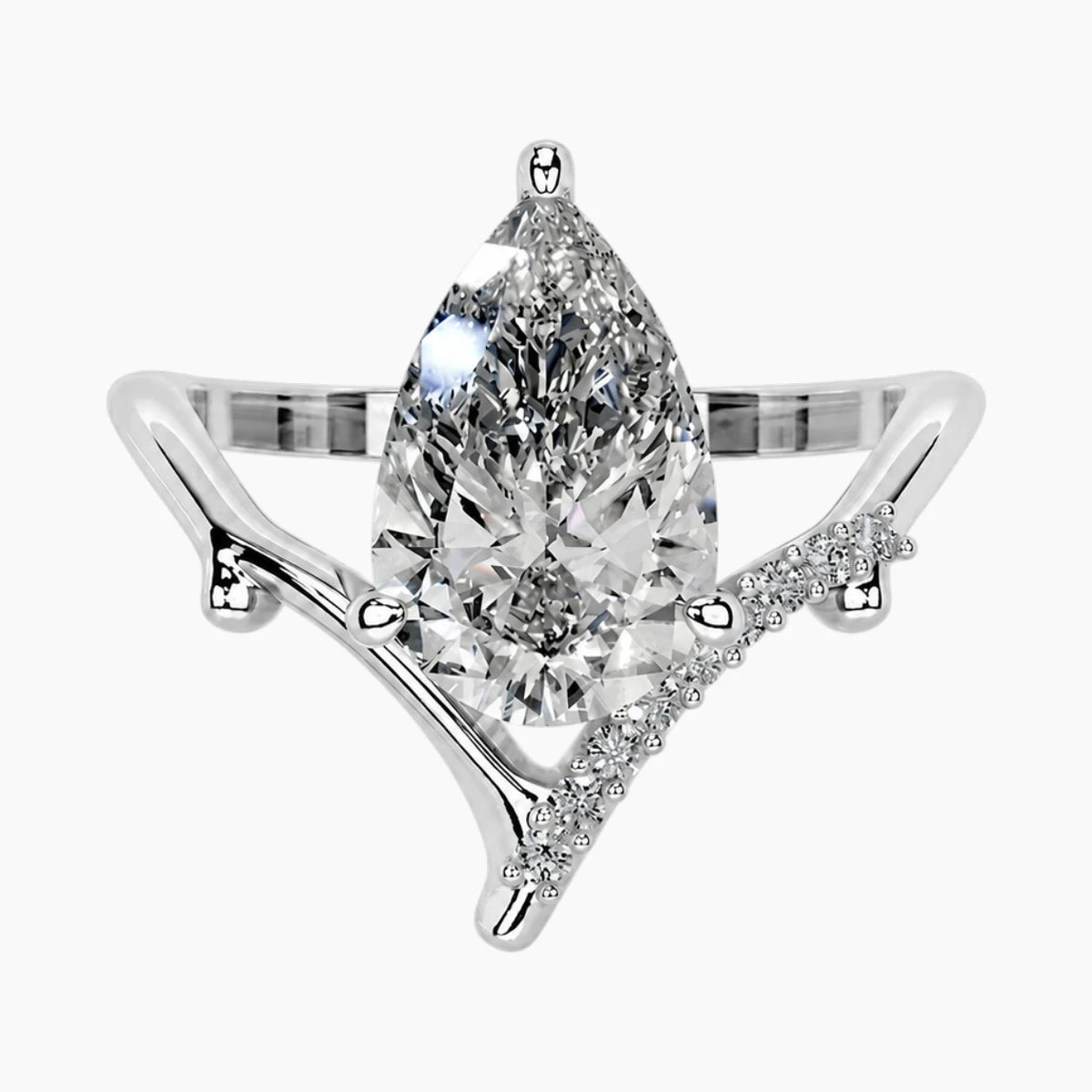 Adjustable 2ct Pear Moissanite V-Shaped Branch Ring 18k Gold Plated
