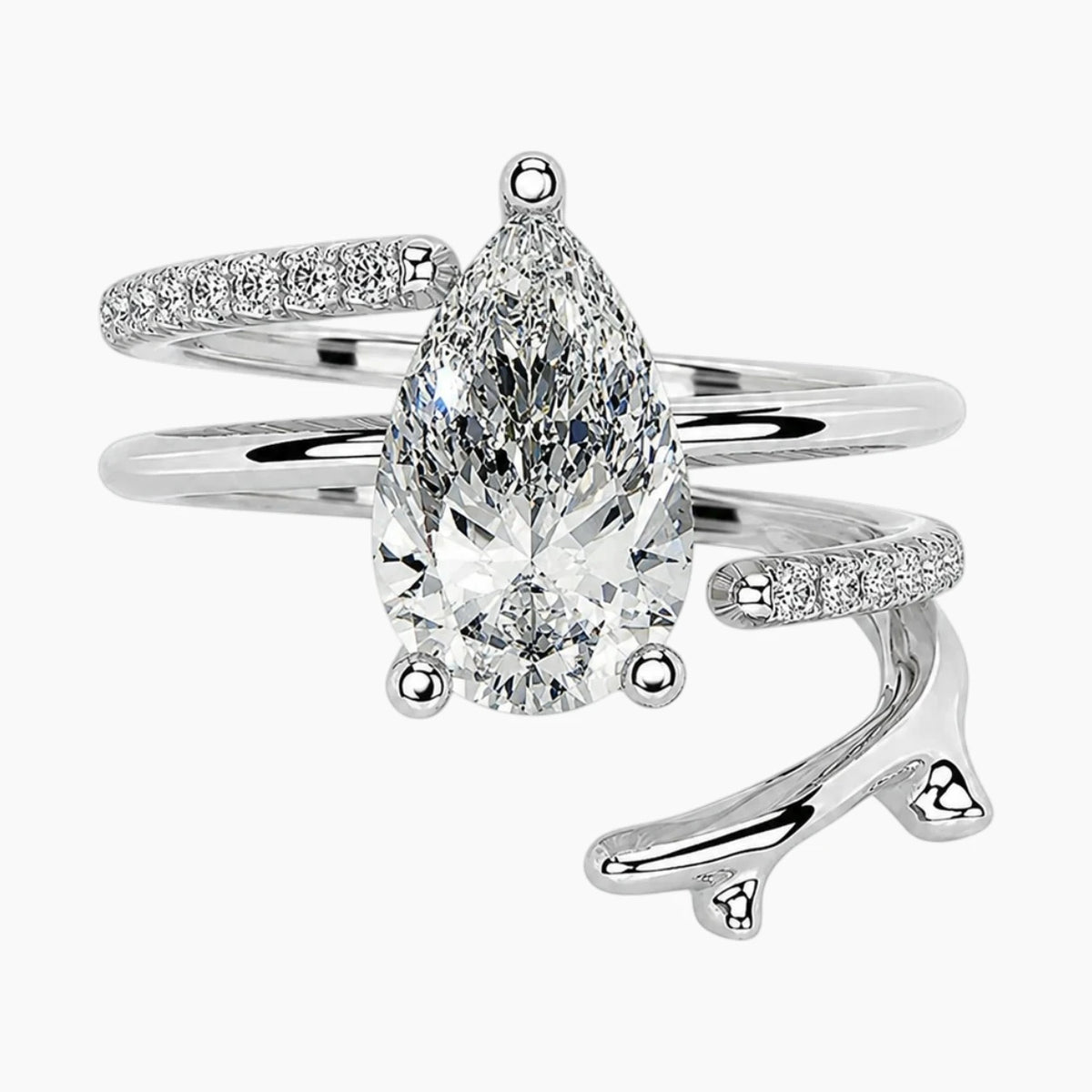2 Carat Pear Cut Moissanite Multi-Row Statement Ring 18K Gold Finish