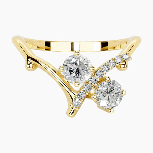 The Ethereal Branch 1ct Round Moissanite V-Shape Open Ring - 18K Gold Plated