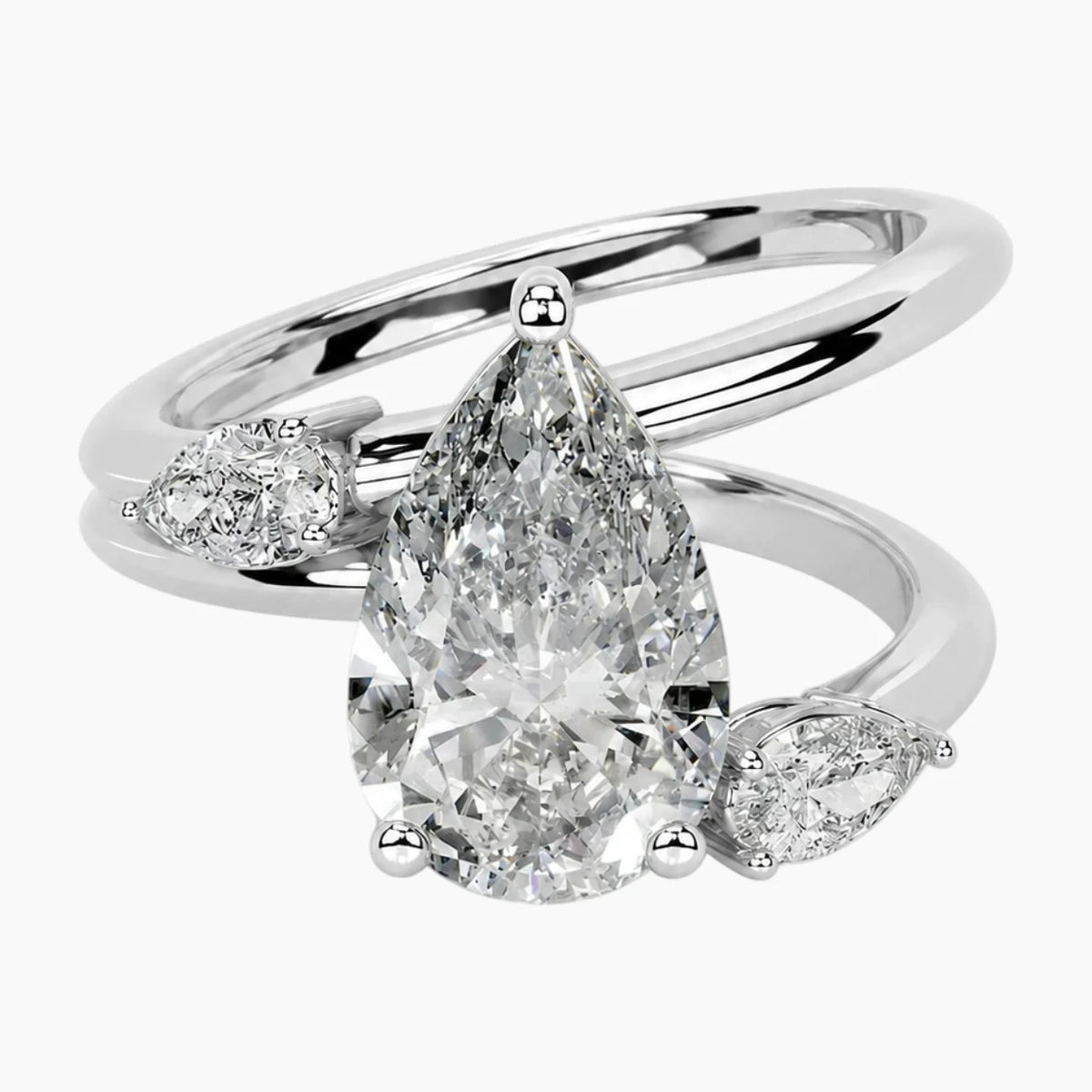 Eternal Teardrop Trio: 2ct Pear Moissanite Statement Ring in 18K Gold Plated