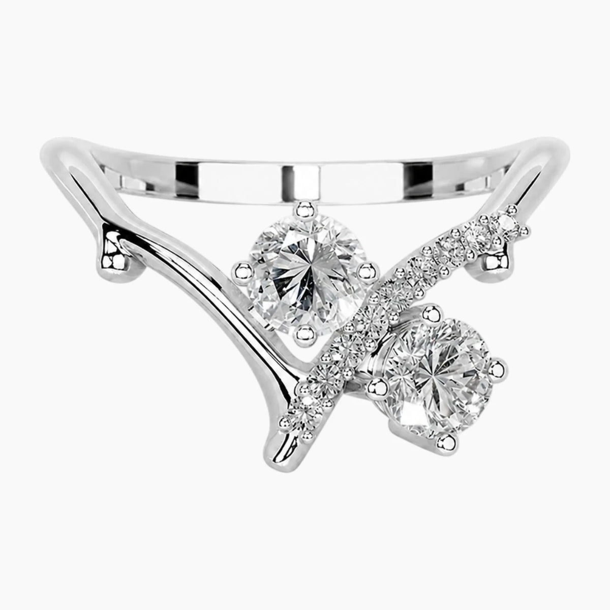 The Ethereal Branch 1ct Round Moissanite V-Shape Open Ring - 18K Gold Plated