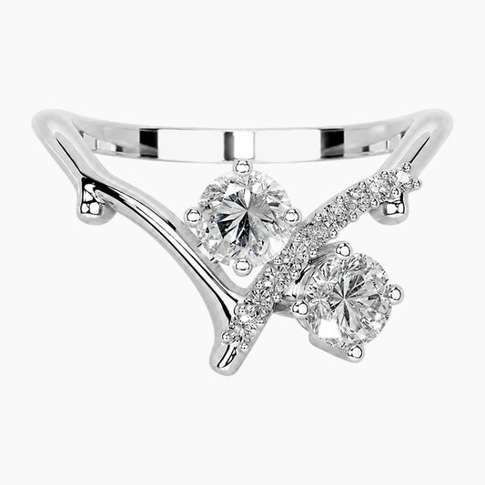 The Ethereal Branch 1ct Round Moissanite V-Shape Open Ring - 18K Gold Plated