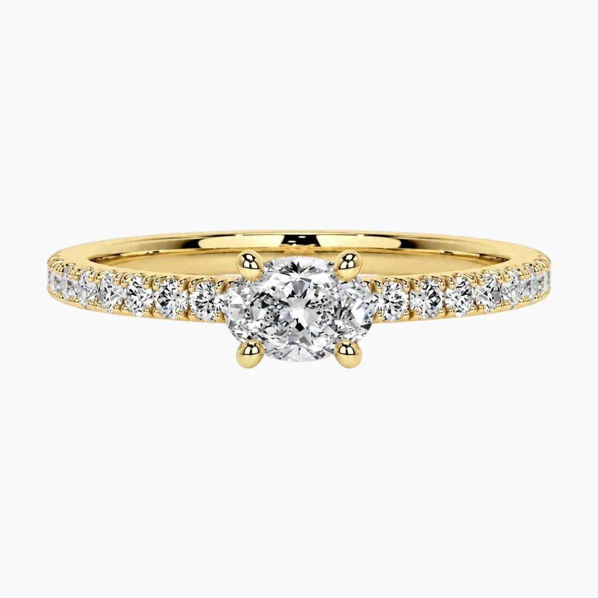 Minimalist 50 Points Oval Moissanite Ring with Side Stones - 18K Gold Plated