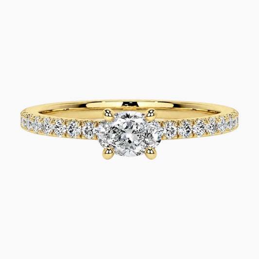 Minimalist 50 Points Oval Moissanite Ring with Side Stones - 18K Gold Plated