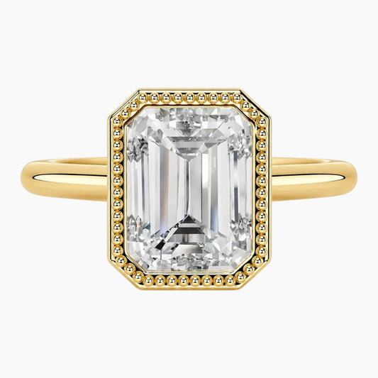 2 Carat French Milgrain Emerald Moissanite Engagement Ring