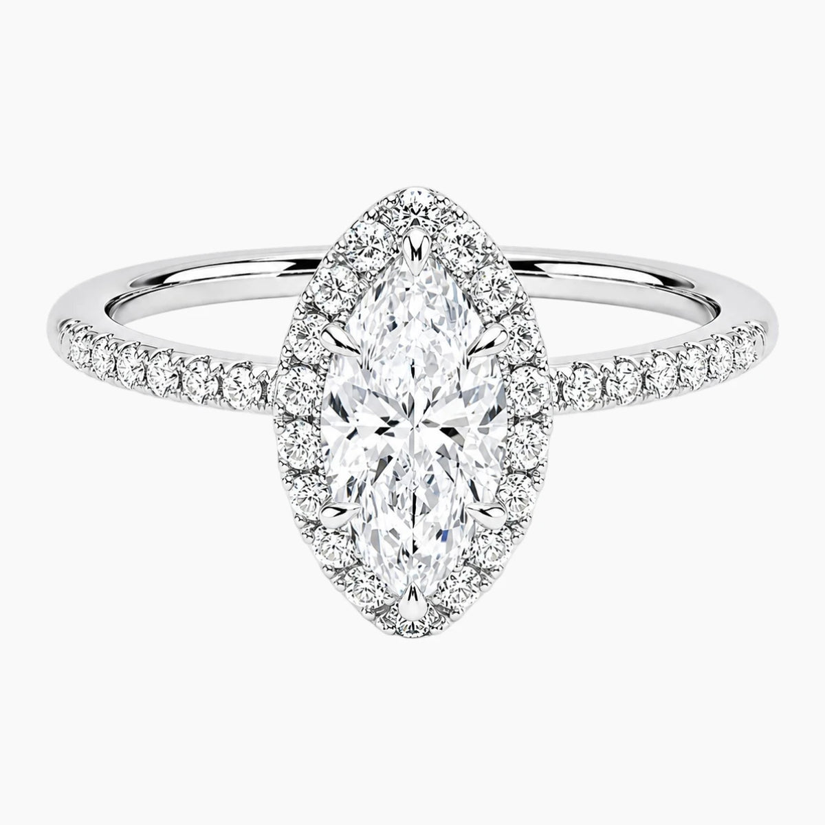 Marquise Cut Moissanite Halo Ring in 18K Gold Plated Vermeil