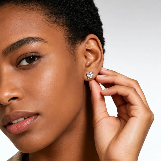 Emerald Cut Moissanite Stud Earrings