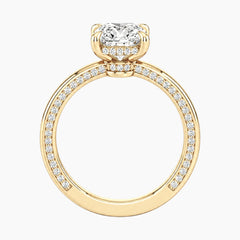 2mm Bezel with 2ct Cushion Moissanite Ring with Hidden Halo