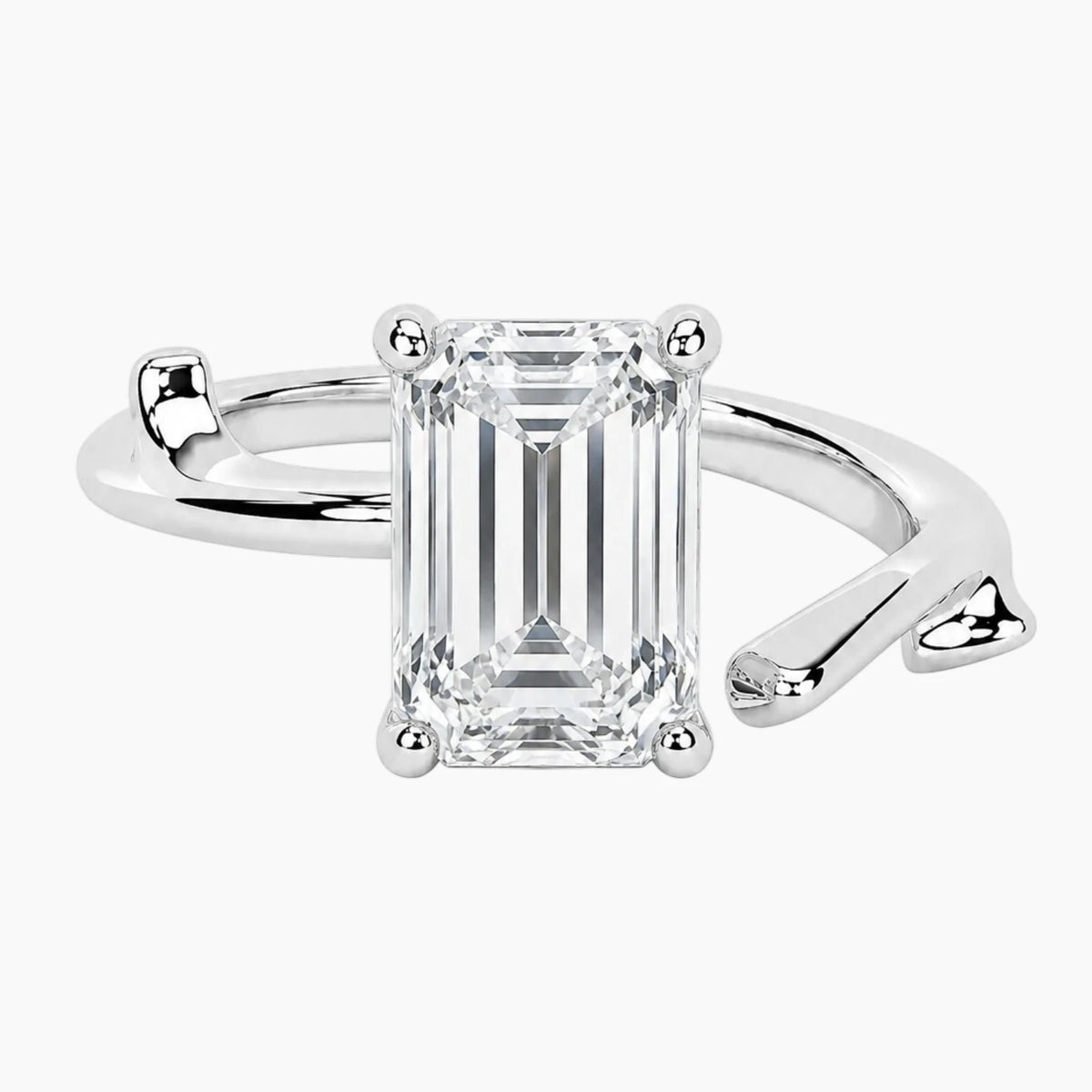 L'aura 2 Carat Emerald Cut Moissanite Open Bypass Ring