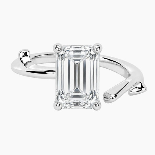 L'aura 2 Carat Emerald Cut Moissanite Open Bypass Ring