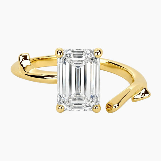 L'aura 2 Carat Emerald Cut Moissanite Open Bypass Ring