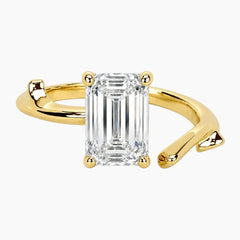 L'aura 2 Carat Emerald Cut Moissanite Open Bypass Ring