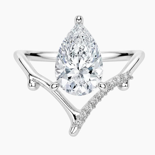 Adjustable 2ct Pear Moissanite V-Shaped Branch Ring 18k Gold Plated