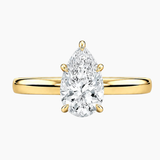 2mm Bezel with 2ct Pear Moissanite Ring with Hidden Halo
