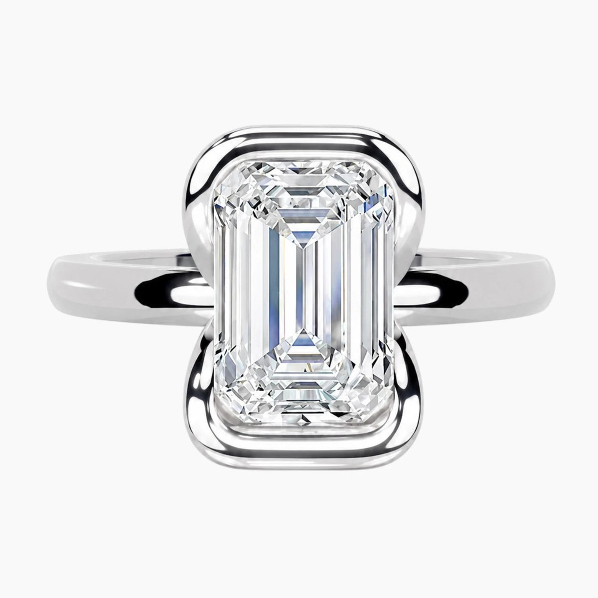 Half Bezel Emerald Moissanite Ring