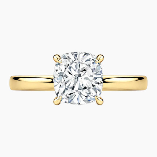 2mm Bezel with 2ct Cushion Moissanite Ring with Hidden Halo