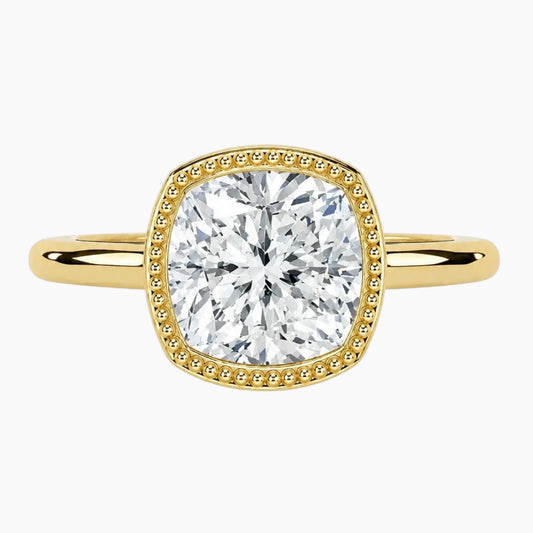 2 Carat French Milgrain Cushion Moissanite Engagement Ring