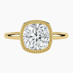 2 Carat French Milgrain Cushion Moissanite Engagement Ring