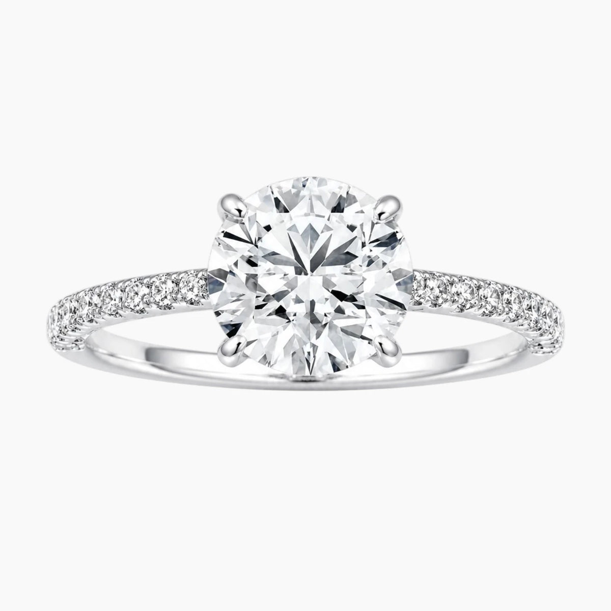 Brilliant Moissanite Solitaire Engagement Ring with Pavé Band