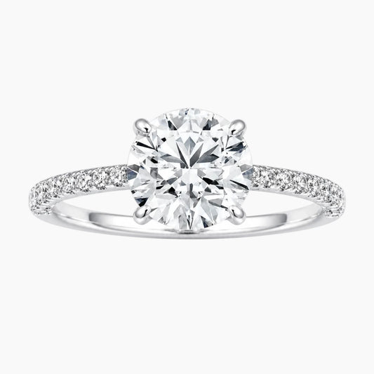 Brilliant Moissanite Solitaire Engagement Ring with Pavé Band