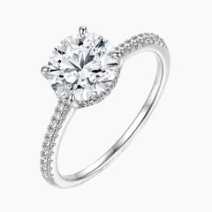 Brilliant Moissanite Solitaire Engagement Ring with Pavé Band