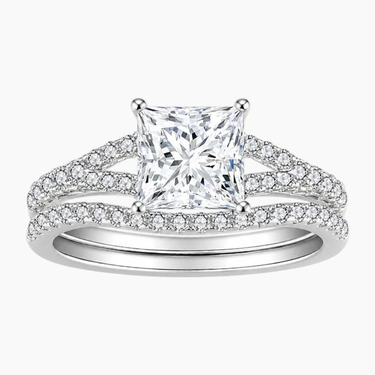 Princess Cut Square Moissanite Ring Set