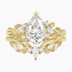 The Aurelia Imperial Botanical Pear-Cut Moissanite Bridal Ring Set