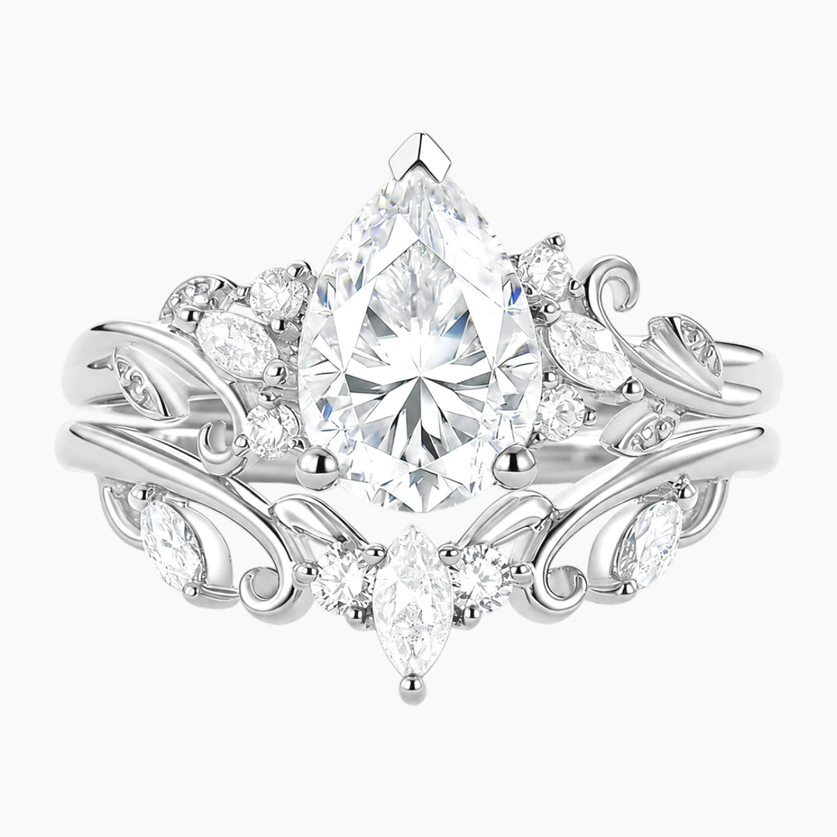 The Aurelia Imperial Botanical Pear-Cut Moissanite Bridal Ring Set